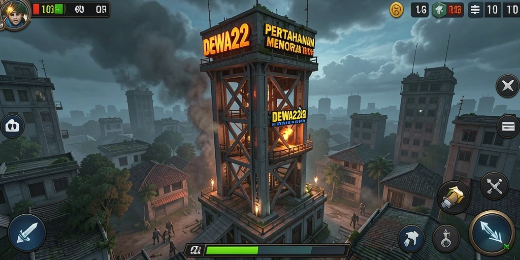 Tampilan aksi intens dalam gameplay DEWA22 Tower Defense.