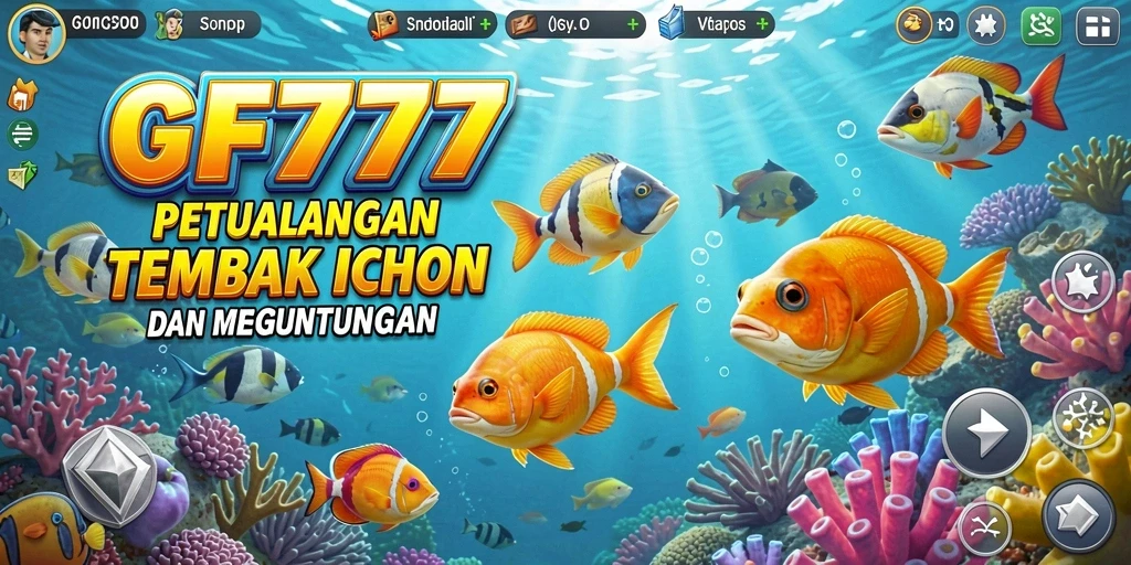 Screenshot utama GF777 menampilkan aksi seru menembak ikan.