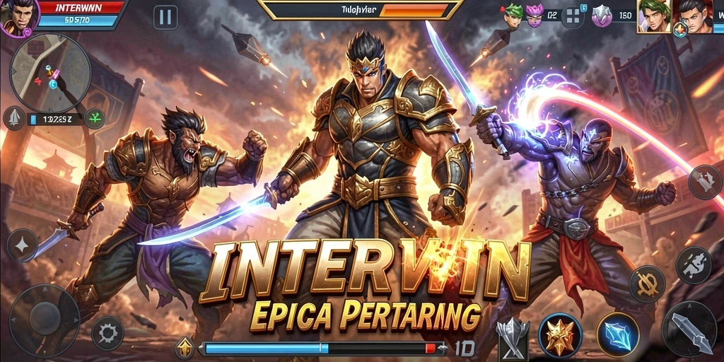 Tampilan gameplay dari INTERWIN yang penuh aksi pertarungan.