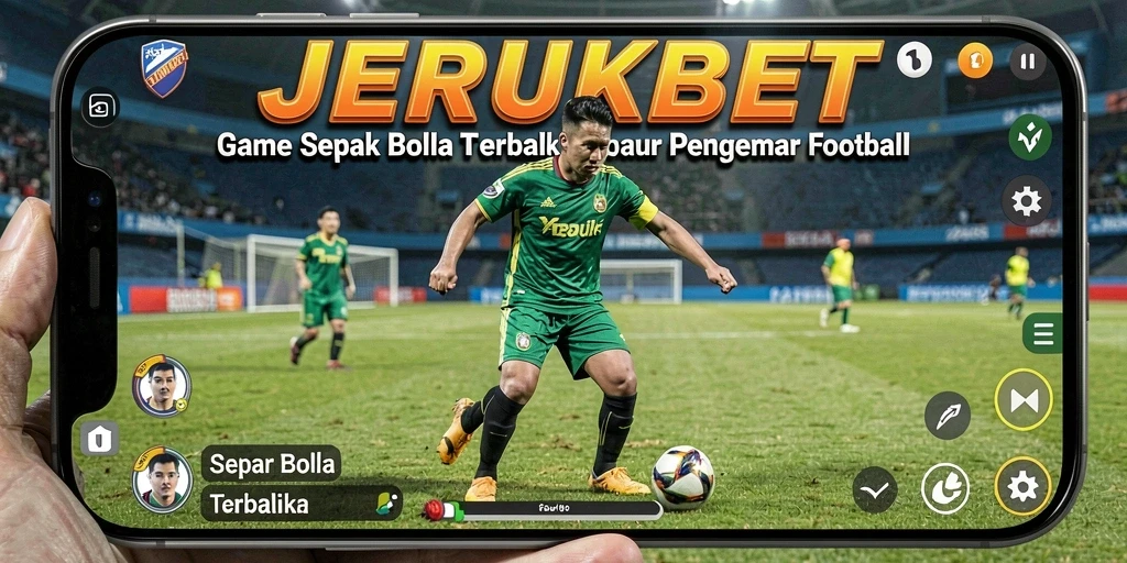 Tangkapan layar gameplay JERUKBET menampilkan aksi mendebarkan di lapangan sepak bola.