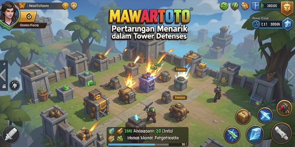 Tangkapan layar MAWARTOTO menampilkan aksi pertahanan yang intens dalam Tower Defense.