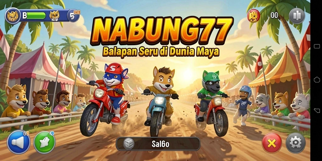 Screenshot gameplay NABUNG77 dengan mobil balap di lintasan yang menegangkan.