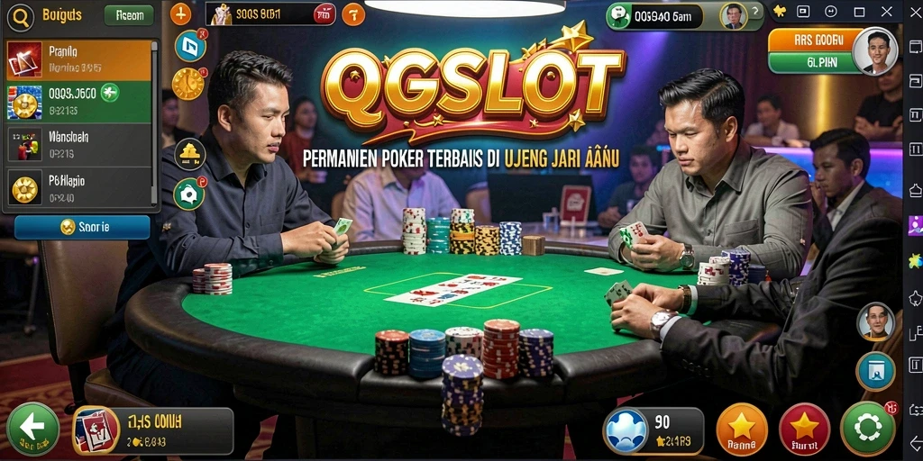 Screenshot permainan QQSLOT yang menunjukkan aksi poker yang seru.