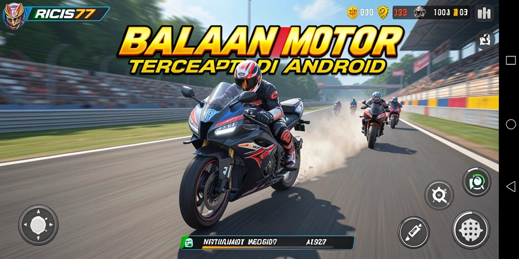 Gameplay RICIS77 menampilkan balapan motor mendebarkan di berbagai trek.