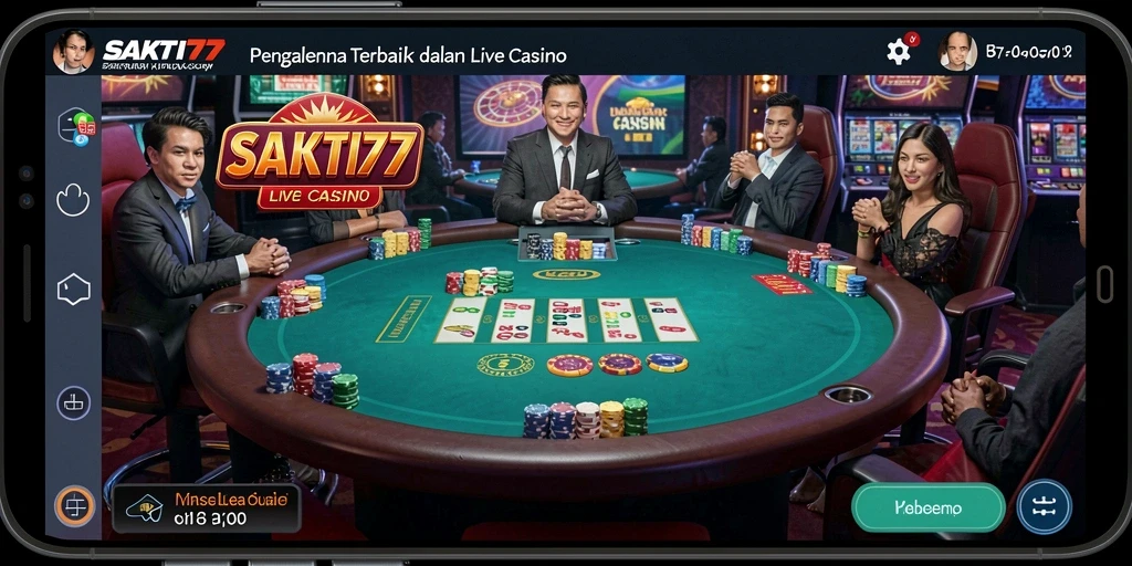 Screenshot gameplay SAKTI77 menampilkan suasana Live Casino yang mendebarkan.