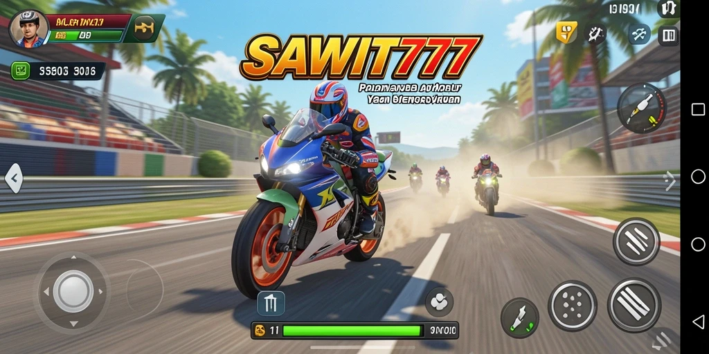 Gameplay seru dalam SAWIT777 dengan balapan motor yang cepat.