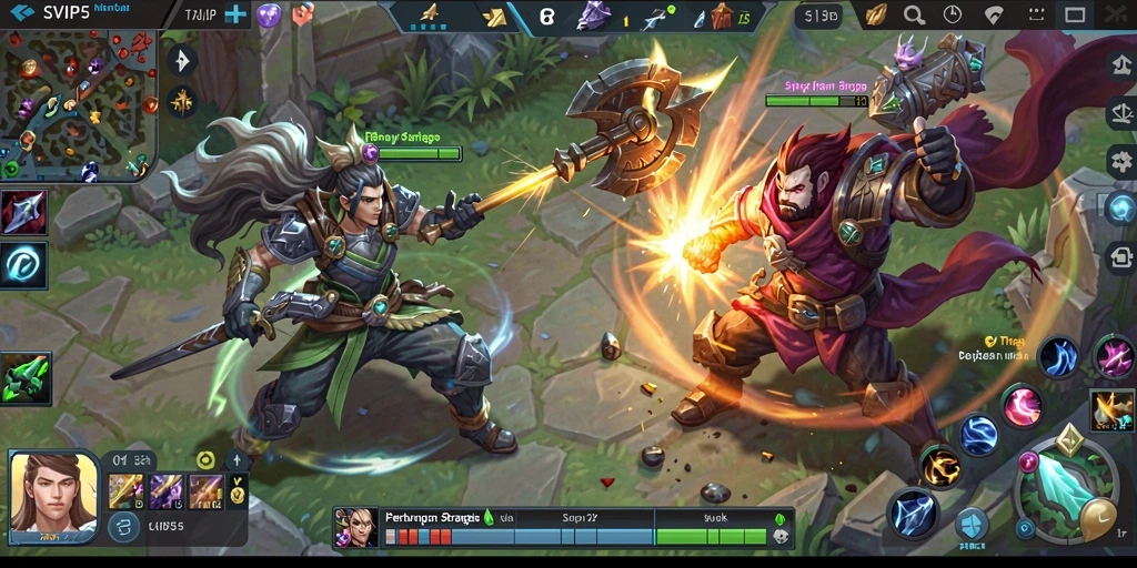 Screenshot menampilkan aksi gameplay seru dalam SVIP5, pertarungan tim MOBA yang intens.