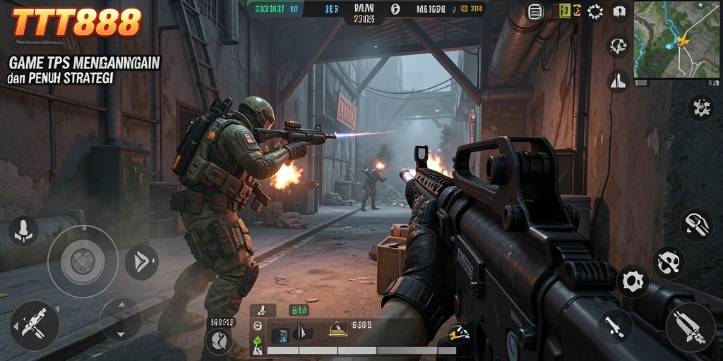 Screenshot menampilkan adegan intens dari gameplay TPS TTT888.
