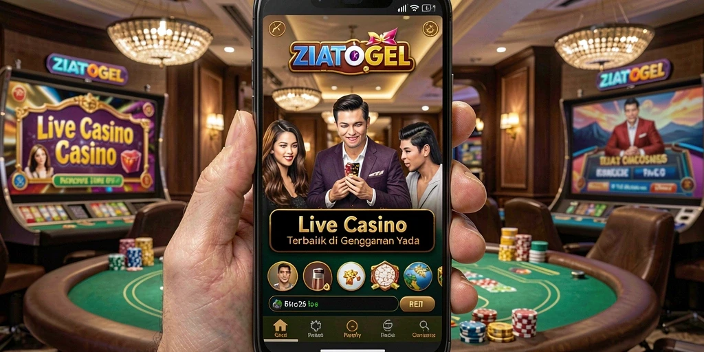 Tampilan gameplay ZIATOGEL dengan dealer langsung dan suasana kasino.