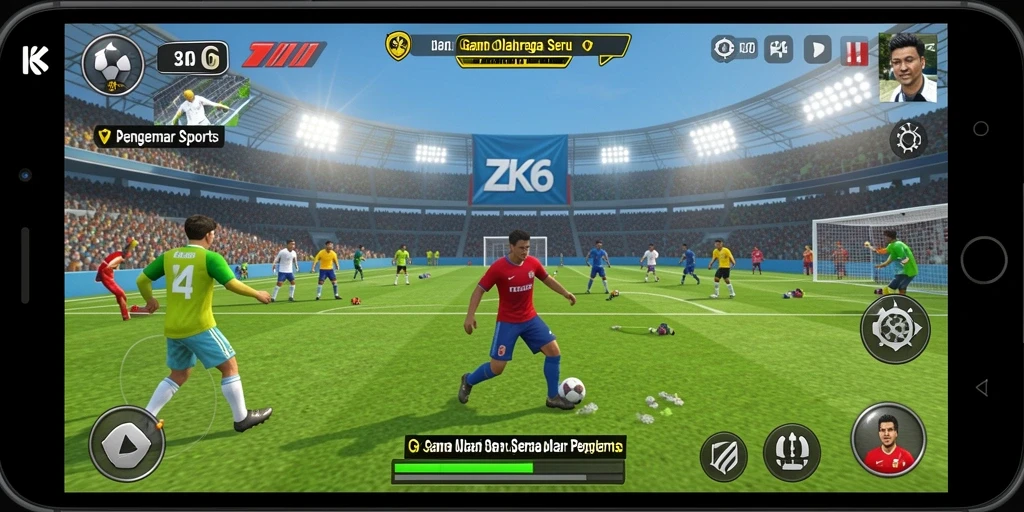 Screenshot gameplay ZK6 menampilkan aksi seru dalam pertandingan olahraga.